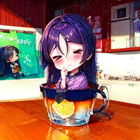 masterpiece,best quality,(chibi:0.9),(((in container))),drinking glass,in drinking glass,standing,full body,1girl,Raikou,purple hair,long hair,blush,eye focus,(>w<:1),closed_eyes,<lora:CHAR-FGO-Raikou_Hard:0.5>,<lora:Concept-v_eyes:1>,<lora:Concept-in container-V0.3-000004:0.9>,