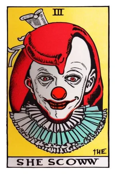 tarot card, the sad clown closeup