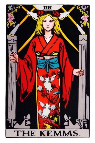 tarot card, the girl in a red kimono