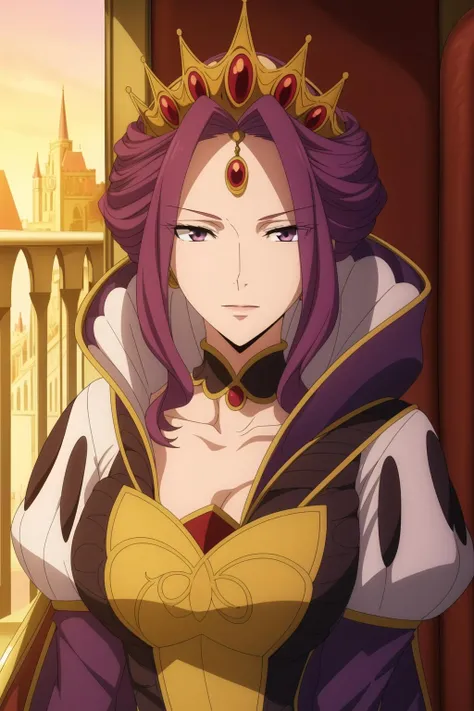 (Sunset:1.2),in a castle, a large hall ,a red carpet on the floor,
Standing at attention,
Queen Dress,long sleeves,golden crown with gem,collarbone, deep cleavage,
<lora:more_details:0.3>,<lora:Mirellia_Q_Melromarc-KK77-V1:0.7>,<lora:Mariana_Luciano_NON_VIRGIN-KK77-V1:0.3>,
purple_hair, purple_eyes, jewelry, earrings,
1 girl, 20yo,Young female,Beautiful Finger,Beautiful long legs,Beautiful body,
Beautiful Nose,Beautiful character design, perfect eyes, perfect face,expressive eyes,
looking at viewer, in the center of the image,(Upper_body),(Focus on her face),
official art,extremely detailed CG unity 8k wallpaper, perfect lighting,Colorful, Bright_Front_face_Lighting,shiny skin,
(masterpiece:1.0),(best_quality:1.0), ultra high res,4K,ultra-detailed,
photography, 8K, HDR, highres, absurdres:1.2, Kodak portra 400, film grain, blurry background, bokeh:1.2, lens flare, (vibrant_color:1.2)
(Beautiful,Breasts), (beautiful_face:1.5),(narrow_waist),