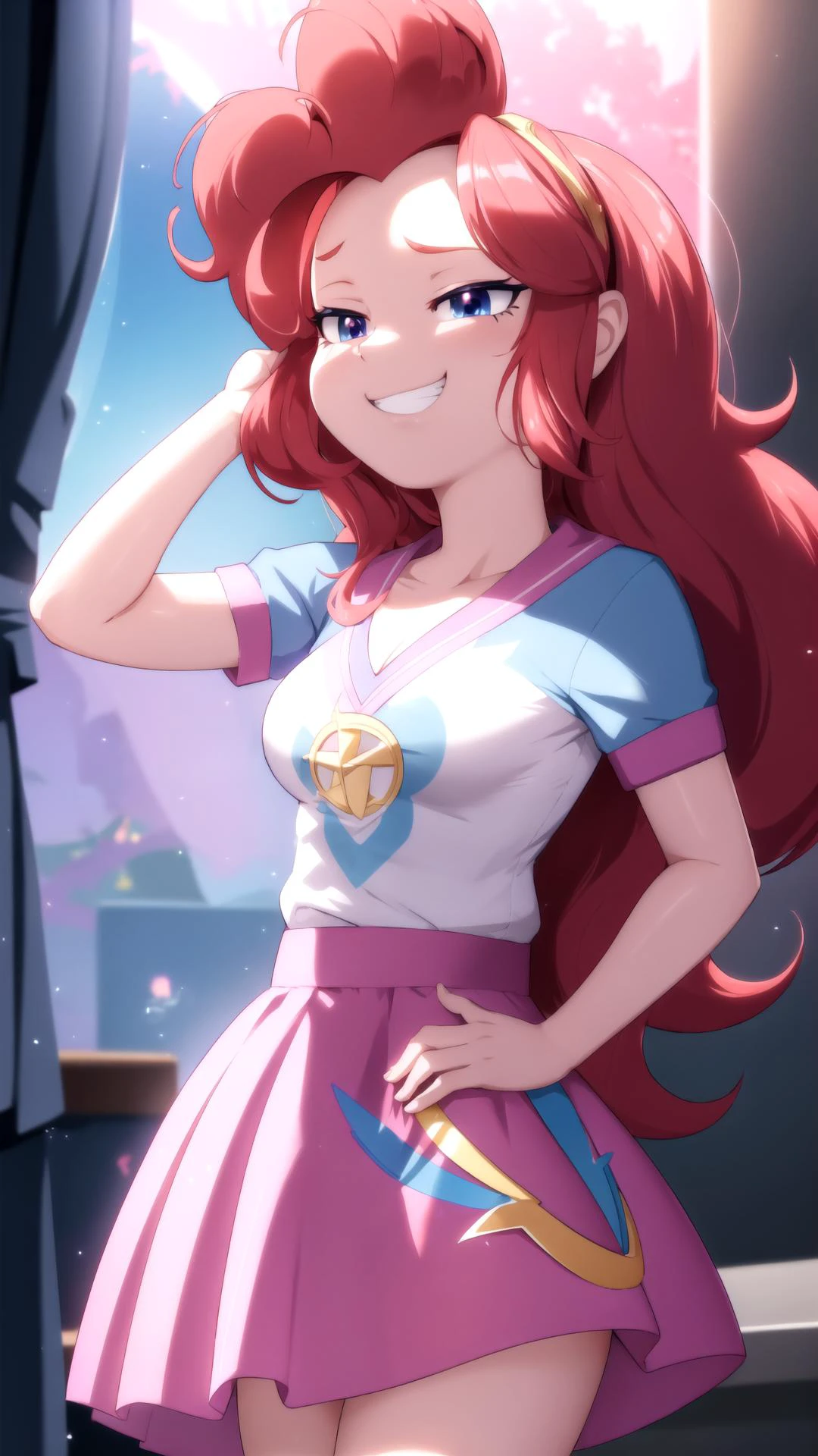 <lora:MESUGAKI_TEST2:0.8>:3, grin, <lora:mlp_pinkiepie:0.8> mlppinkiepie, shirt, skirt, masterpiece, best quality, extremely detailed, highly quality, 4k, sharp focus, professional, sharp focus, award winning, cinematic lighting, octane render, unreal engine, volumetrics dtx, Wallpaper,