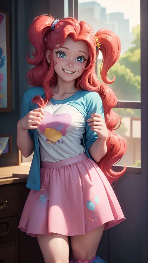 masterpiece,best quality,<lora:mlp_pinkiepie-11:1>,cowboy shot,solo,1girl,mlppinkiepie,smile:0.5,looking at viewer,shirt,skirt,in a candy store,indoors,dynamic lighting,