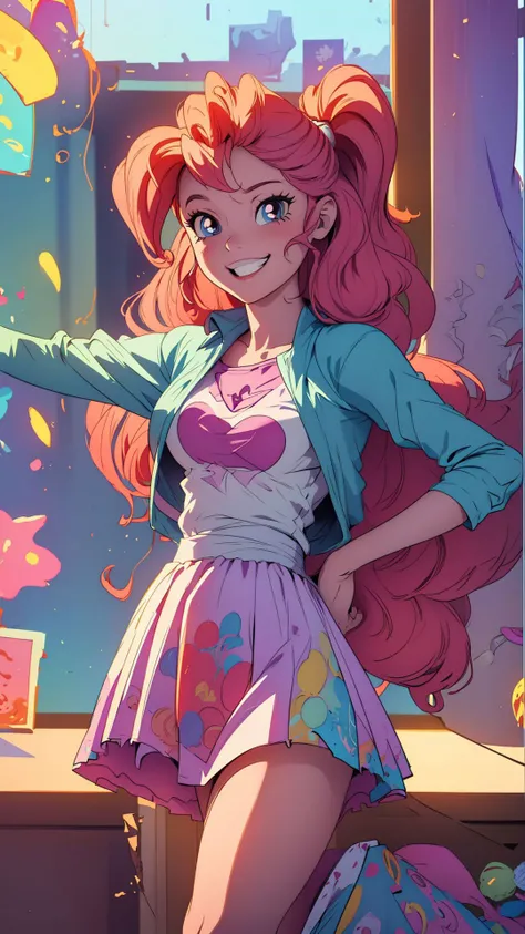 masterpiece,best quality,<lora:mlp_pinkiepie-11:1>,cowboy shot,solo,1girl,mlppinkiepie,smile:0.5,looking at viewer,shirt,skirt,in a candy store,indoors,dynamic lighting,
