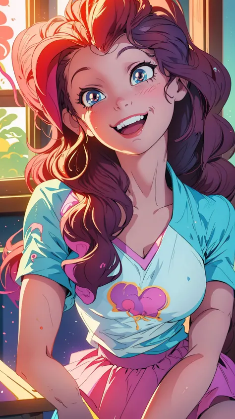masterpiece,best quality,<lora:mlp_pinkiepie-11:1>,cowboy shot,solo,1girl,mlppinkiepie,smile:0.5,looking at viewer,shirt,skirt,in a candy store,indoors,dynamic lighting,