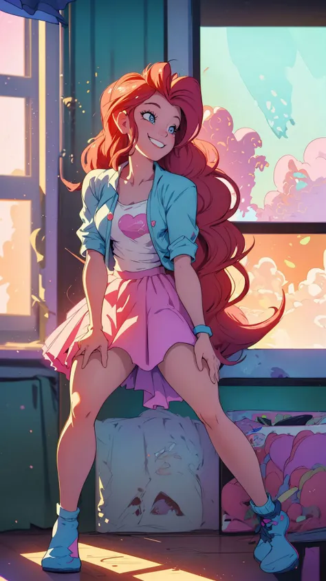 masterpiece,best quality,<lora:mlp_pinkiepie-11:1>,cowboy shot,solo,1girl,mlppinkiepie,smile:0.5,looking at viewer,shirt,skirt,in a candy store,indoors,dynamic lighting,