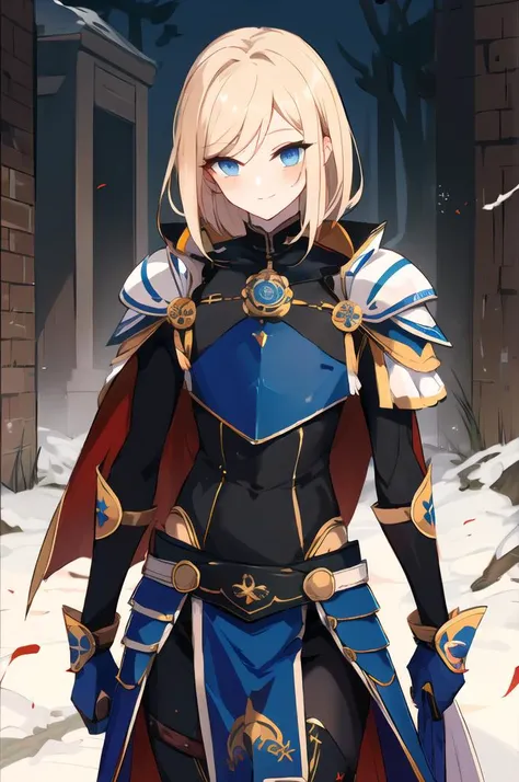 masterpiece, best quality,
solo,
cowboy shot,
facing viewer,
soft smile, light smile,
<lora:WaeroArtist:1>, waerostyle, (solo male, male focus:1.5), (pelvic curtain:1.3), , 1boy, medium blonde hair, blue eyes, parted bangs, hair intakes,, , pauldrons, cuirass, gauntlets, waist cape, greaves, black bodysuit, pelvic curtain, surcoat, shoulder sash, wing shoulder armor,