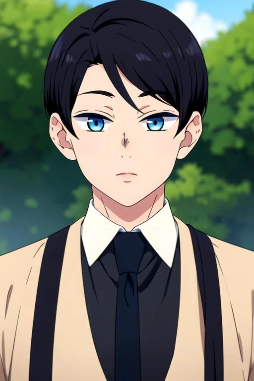 (best quality:1.1), (masterpiece:1.4), , 1boy, solo, male focus, looking at viewer, upper body, depth of field, , , <lora:mikoto_yuzuki:0.82>, mikoto_yuzuki, black hair, blue eyes, short hair, butler costume, islamic golden age, 32k resolution