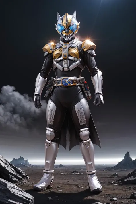 professional photo of  tokusatsu, helmet, belt, black and silver costume, solo,
dynamic angle,full body,postapocalyptic,
volumetric light, highrez, masterpiece, best quality, 
<lora:Den-O:1:MIDD>