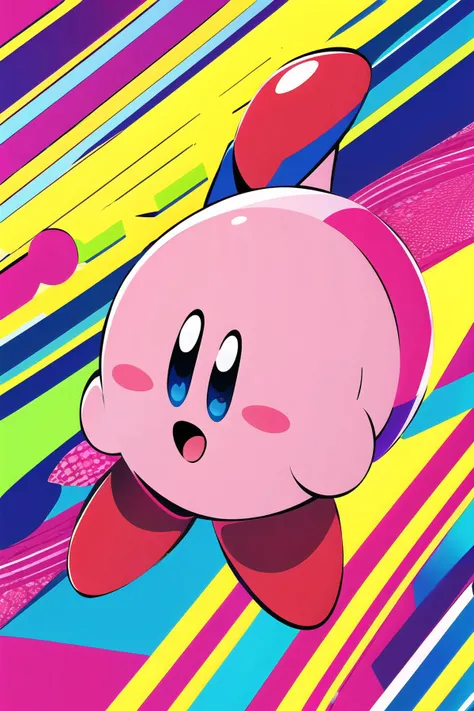 Highly detailed, High Quality, Masterpiece, beautiful, Kirby, <lora:Char_Kirby_Kirby:0.8>, cute, multicolored background, colorful, happy, open mouth, party