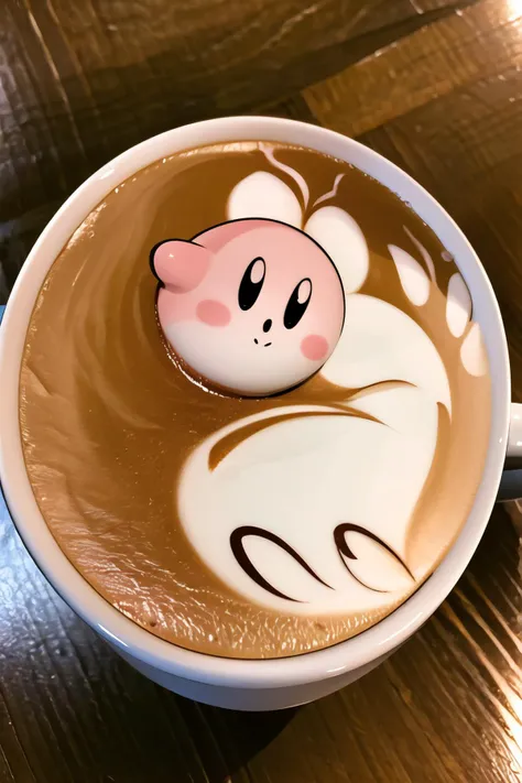 Highly detailed, High Quality, Masterpiece, beautiful, LatteArt, <lora:Pos_LatteArt:1>, Kirby, <lora:Char_Kirby_Kirby:0.8>