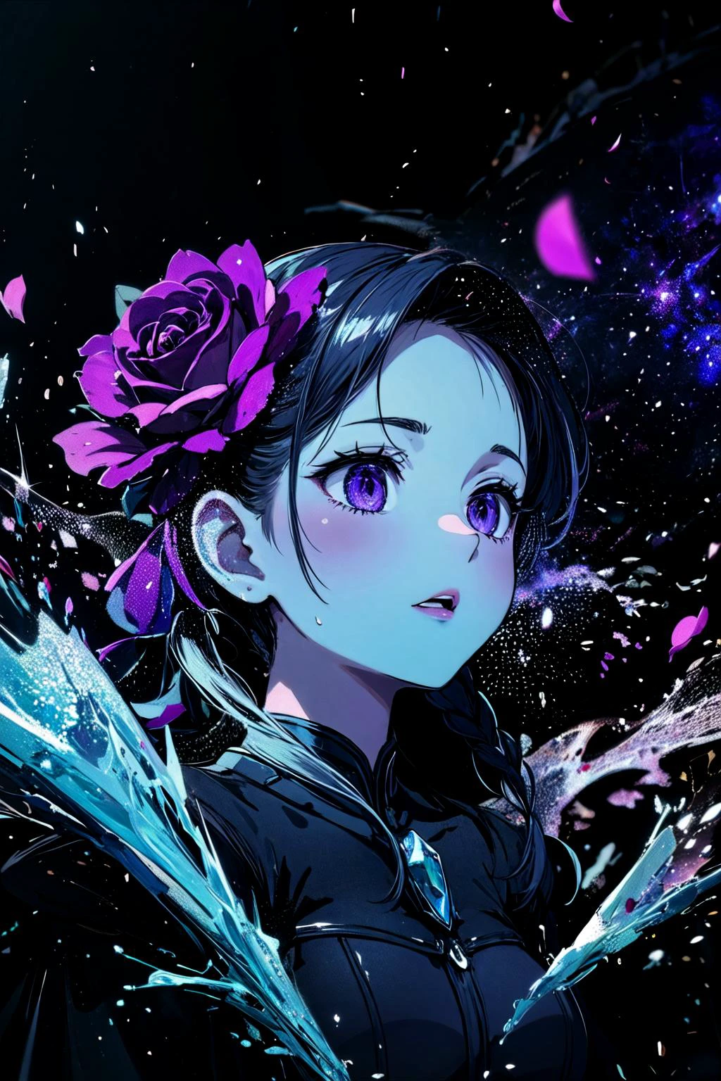 (highly detailed:1.3),
1girl, solo,
mj, a (frozen:1. 1) cosmic rose, the petals glitter with a crystalline shimmer, swirling nebulas, 8k unreal engine photorealism, ethereal lighting, purple, nighttime, darkness, surreal art
Ultra-detail, (highres:1.1), best quality, (masterpiece:1.3), cinematic lighting, <lora:add_detail:0.5> , <lora:epi_noiseoffset2:1>