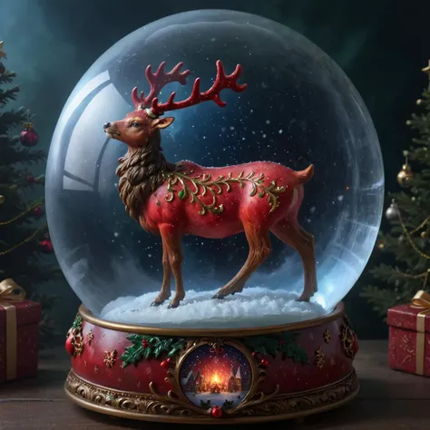 high quality, masterpiece, snowglobe, <lora:Snowglobe_SDXL:1>, enchanting image with a red reindeer in a snowglobe, ancient, dark fantasy, horror, grim, winter, christmas, atmospheric particles, mist, arcane glow, puzzle box, puzzle, intricate,
4k, high quality, masterpiece, 8k, highly detailed, fantasy art style, epic, gorgeous, absurdres, vibrant, oil matte painting