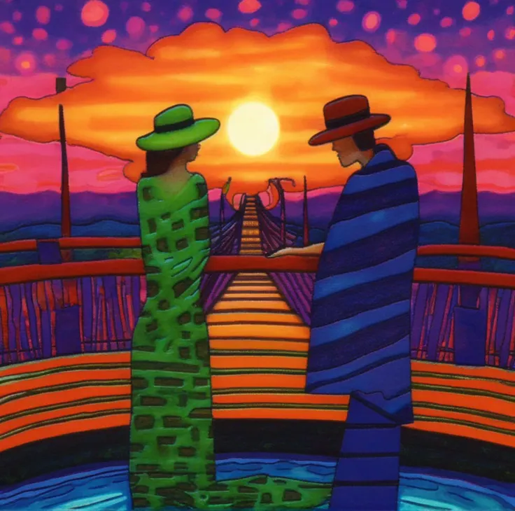 symboliscope lovers at sunset on the bridge <lora:symboliscope:1>