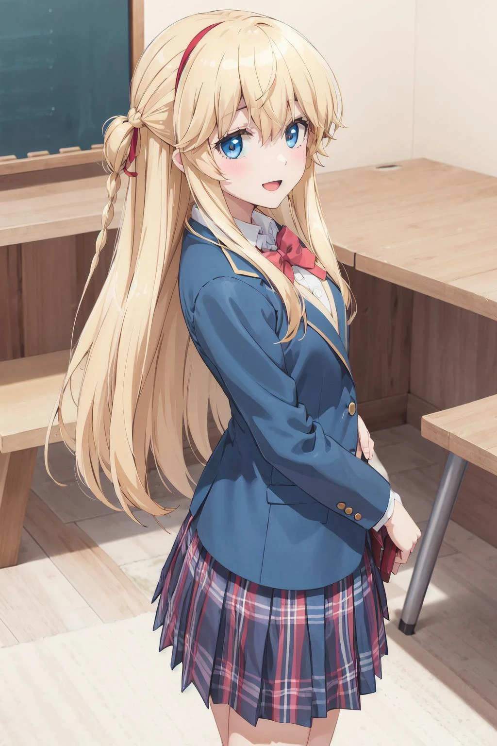 <lora:0020HSCemilia:0.8>, hscemilia,school_uniform,blazer,hair_ribbon,looking_at_viewer,posing,
