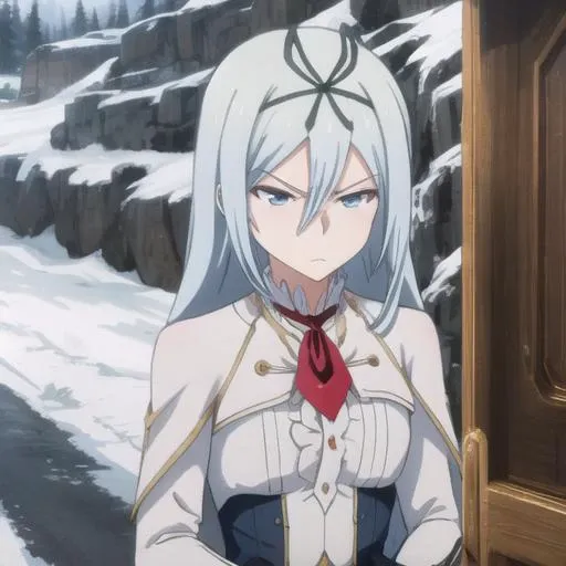 masterpiece, best quality, tsurime, krulcifer einfolk, 1girl, alone, serious and cold face expression, emotionless, outside, upper body view, formal and elegant suit, white gloves, <lora:oczy:0.90> <lora:SMnB_krulcifer-bahamut-01:0.85>