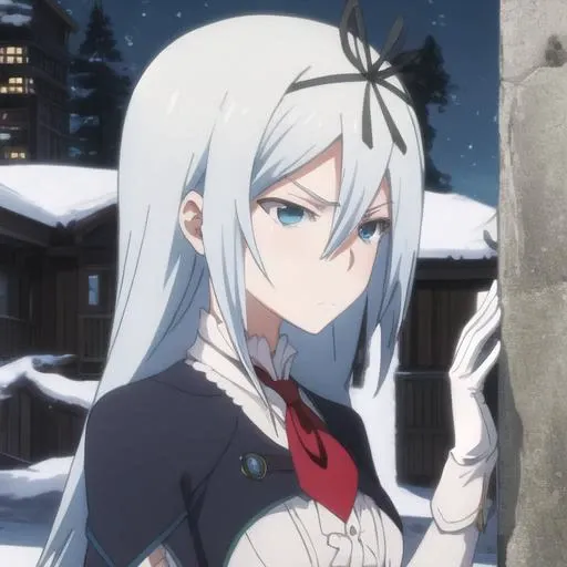 masterpiece, best quality, tsurime, krulcifer einfolk, 1girl, alone, serious and cold face expression, emotionless, outside, upper body view, formal and elegant suit, white gloves, shot from side, view from side, <lora:oczy:0.90> <lora:SMnB_krulcifer-bahamut-01:0.85>