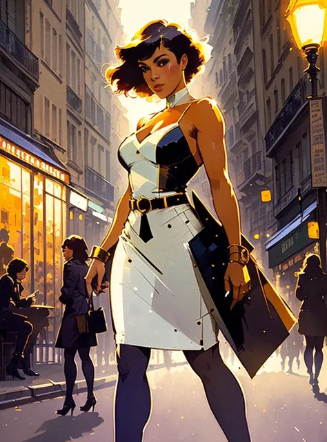 women, full body, Paris Street, cinematic lighting, enhance, soft light beam, perfect face, by Frank Frazetta, by Michael Garmash david mack, afrofuturism, russ mills Anna Dittmann Makoto Shinkai, Tatiana Hordiienko