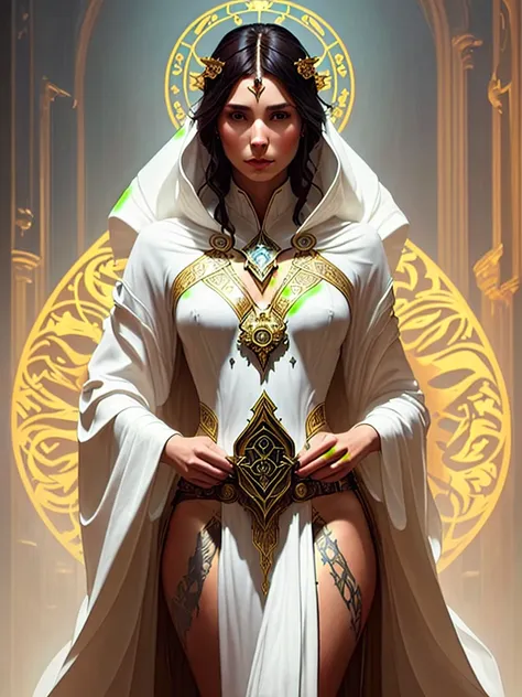 beautiful priestess, tattoos, D&D, elegant sexy, robes, 3d liquid detailing fluid acrylic, artstation, concept art, art by artgerm and greg rutkowski and alphonse mucha