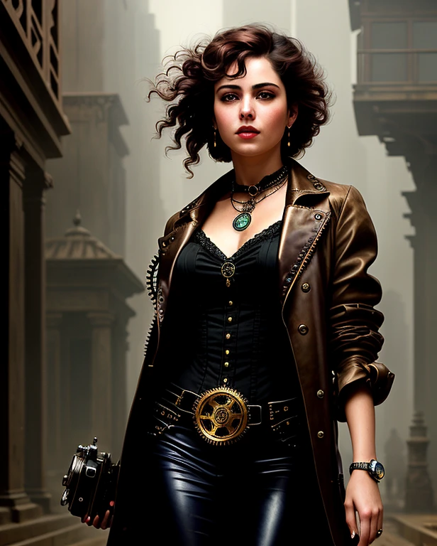 Vivid [detailed color pencil:photo shoot:0.3] by Antonio J. Manzanedo and (John Singer Sargent:0.5) and (Alfred Stevens:0.5) The beautiful woman surrounded by shining mechanical gears Ancient Temple (face looking Fearful:1.2), steampunk, steampunk, Blade Runner, twilight, action shot hero pose, Action, cinematic dramatic lighting, bokeh, HQ, 8K, hyper detailed, RAW photo shot on Canon 5D, masterpiece [oil painting:hyperrealism:0.3] in the style of (compositionArtists:0.5)