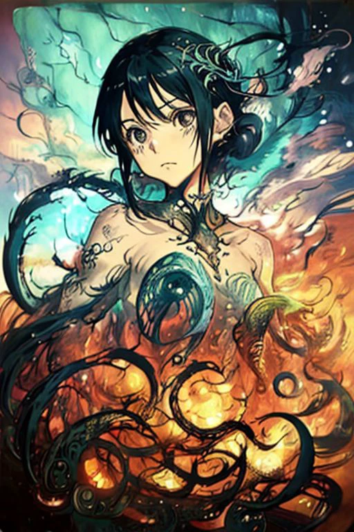 by Makoto Shinkai, lovecraftian, (alive but extremely beautiful:1.4), (intricate details, masterpiece, best quality:1.4) , in the style of nicola samori,
<lora:epi_noiseoffset2:0.5> <lora:add-detail-xl:1> <lora:xl_more_art-full_v1:0.5> <lora:NicolaSamori:0.7>