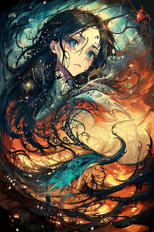 by Makoto Shinkai, lovecraftian, (alive but extremely beautiful:1.4), (intricate details, masterpiece, best quality:1.4) , in the style of nicola samori,
<lora:epi_noiseoffset2:0.5> <lora:add-detail-xl:1> <lora:xl_more_art-full_v1:0.5> <lora:NicolaSamori:0.7>