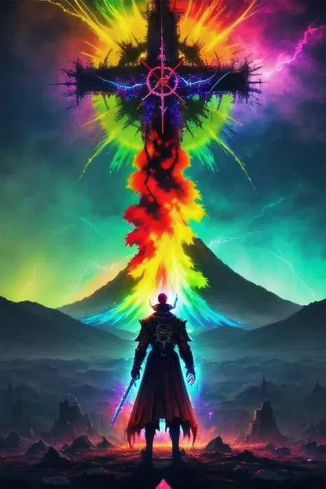 veins growing and pumping blood, full body in frame, satanic cross, realistic photography, explanding, the death of a population, detailed sky, connecting, rainbow veins everywhere, nuclear explosion, alice prin, high res anime, oozing thick neon rainbow blood, rainbow skin, realistic blood, oozing thick rainbow blood