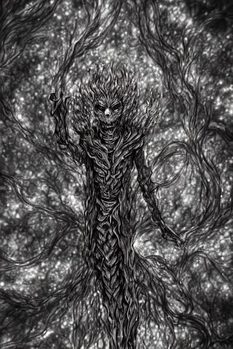 orange sorcerer robes, splash of paint, dark glass skin, floating colorful paint, dream, cosmic space background, glowing stars, veins growing and pumping blood, ultra sharp, glowing mouth, explanding, hell