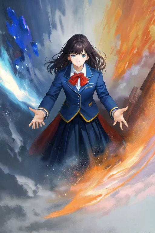 collared shirt, blue jacket, red bowtie, game_cg, powerful, mystical sky, blizzard, intricate background, ultra detailed eyes, glare, highly detail eyes, smooth, watercolor painting, grain, username, d character, logo, mutated hands, jpeg artifacts, disfigured, ensd: 31337, b&w, deformed, long neck, worst quality, skin blemishes, art peter max, fantasy concept art, paradox, hypercube