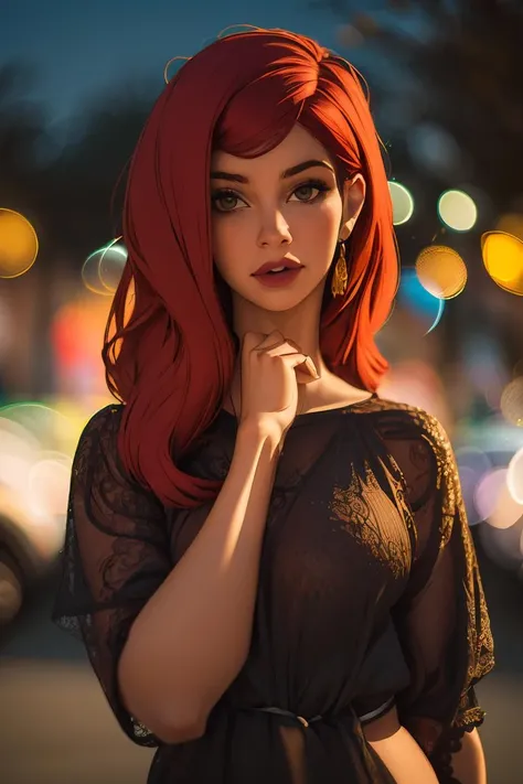 (masterpiece:1.2, best quality), realistic, bokeh, (real picture, intricate details), 1girl, beautiful woman with red hair by Hls442A <lora:Hls442A-000005:1>