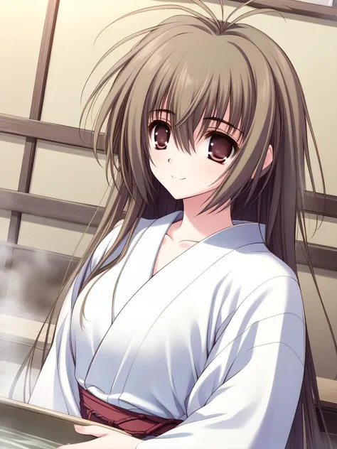 <lora:MiyanokoujiMizuho:0.8>, MiyanokoujiMizuho, solo, 1girl, long hair, japanese clothes, dutch angle, brown hair, smile, kimono, very long hair, antenna hair, bangs, upper body, yukata, hair between eyes, bath yukata, red eyes, closed mouth, white kimono, indoors, looking at viewer, collarbone, brown eyes,ã
Japanese_Inn,
masterpiece, high quality, very_high_resolution, large_filesize, full color,