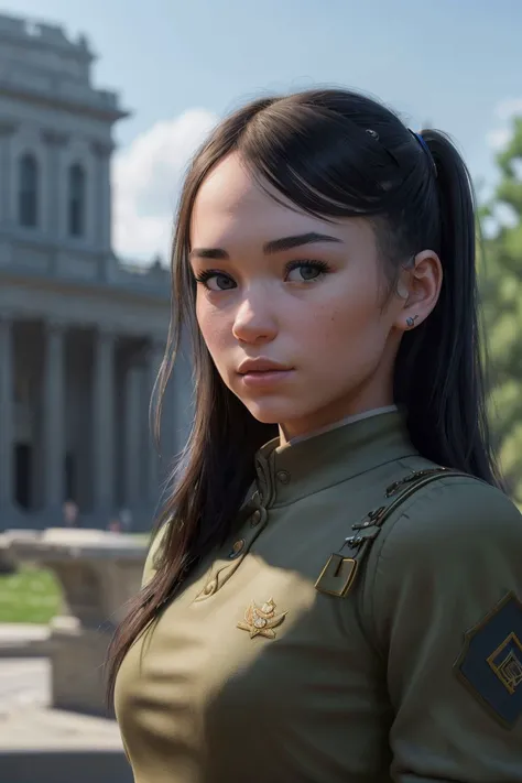 photo of S094_DakotaTyler, a beautiful woman, in the (army:1.05), wearing a (military-uniform), (8k, RAW photo, best quality, depth of field, ultra high res:1.2), (absurdres, intricate, photorealistic, masterpiece, ultra-detailed, Unreal Engine:1.3)