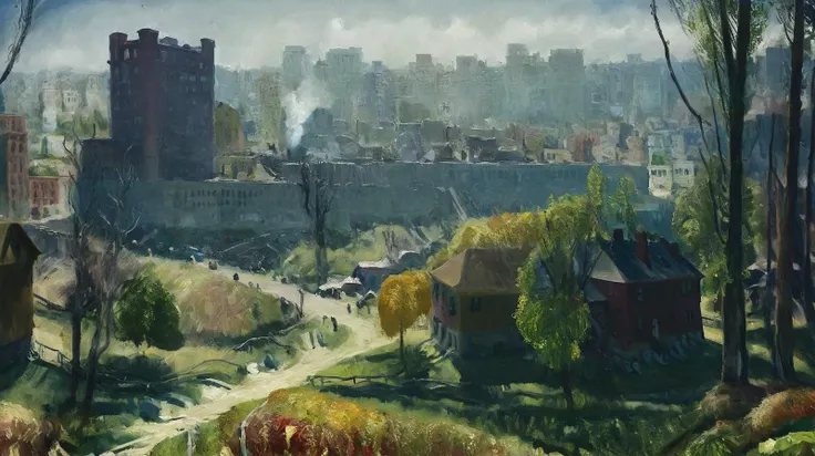 landscape painting, (George Bellows style:1.3), oil on canvas, (American Realism:1.1). summer
outside of a dreamy mysterious big city  in the style of digital painting  , global illumination and hard lighting ((light bokeh)) and Tilt-Shift Blur and movie  still and Radial Blur , , hard contours Arthur Rackham ,  <lora:George_Bellows_American_Realism:1>