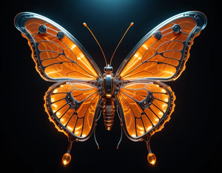 cinematic film still of a translucent (cybernetic robot-like Butterfly:1.5), (orange glowing veins:1.3) (cables going into body, circuits:1.3), extremely detailed, <lora:xl_more_art-full_v1:0.5>, vignette, highly detailed, high budget, bokeh, moody, epic, gorgeous, film grain, grainy