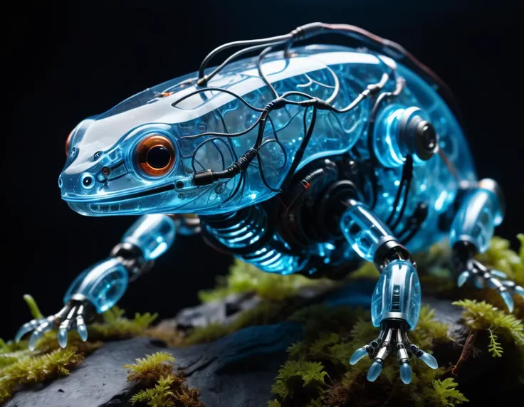 cinematic film still of a translucent (cybernetic robot-like Alpine newt:1.5), (blue glowing veins:1.3) (cables going into body, circuits:1.3), extremely detailed, <lora:xl_more_art-full_v1:0.5>, vignette, highly detailed, high budget, bokeh, moody, epic, gorgeous, film grain, grainy