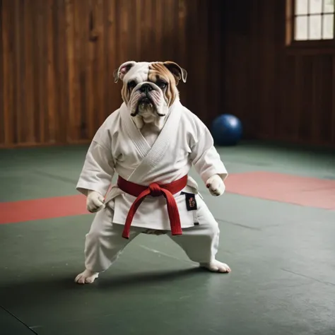 photograph English bulldog in a dojo with a karate suit doing some karate exercise, 50mm . cinematic 4k epic detailed 4k epic detailed photograph shot on kodak detailed cinematic hbo dark moody, 35mm photo, grainy, vignette, vintage, Kodachrome, Lomography, stained, highly detailed, found footage, cinematic still English bulldog in a dojo with a karate suit doing some karate exercise . emotional, harmonious, vignette, 4k epic detailed, shot on kodak, 35mm photo, sharp focus, high budget, cinemascope, moody, epic, gorgeous, film grain, grainy, English bulldog in a dojo with a karate suit doing some karate exercise, background cinematic dramatic atmosphere, detailed, intricate, elegant, highly detail, sharp focus, rich deep light, inspired, colorful, open color, creative, new classic, relaxed, loving, attractive, caring, generous, cute, pretty, confident, passionate, vibrant, expressive, charismatic