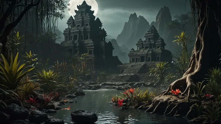 Landscape (3d illustrated art:1.3) of a (magical epic of gilgamesh, mythic sumeria style:1.5) swamp, rocky landscape, midnight, foggy
vibrant colors, (intricate sharp details:1.5), ultra high res