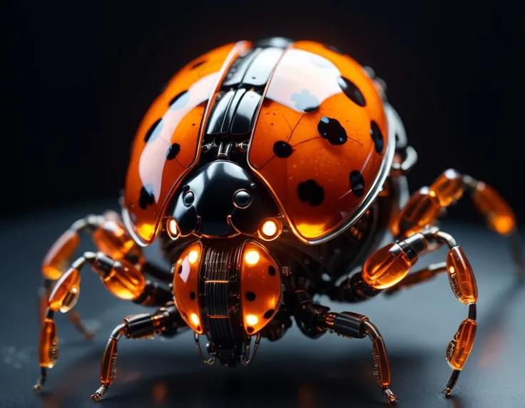 cinematic film still of a translucent (cybernetic robot-like Ladybug:1.5), (orange glowing veins:1.3) (cables going into body, circuits:1.3), extremely detailed, <lora:xl_more_art-full_v1:0.5>, vignette, highly detailed, high budget, bokeh, moody, epic, gorgeous, film grain, grainy