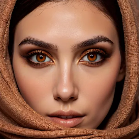 Her brown eyes are a captivating mosaic of warm hues, reminiscent of rich mahogany and velvety earth tones. The depth of her gaze is adorned with a subtle interplay of lighter and darker shades, creating a nuanced tapestry that reflects both strength and tenderness. The iris, a mesmerizing orb, houses a delicate dance of amber, chestnut, and cocoa pigments, drawing observers into a universe that seems to hold stories untold. Framed by long, dark lashes that gracefully accentuate the expressive depth, her brown eye exudes a timeless elegance, revealing the intricate beauty found in the simplicity of nature's palette.