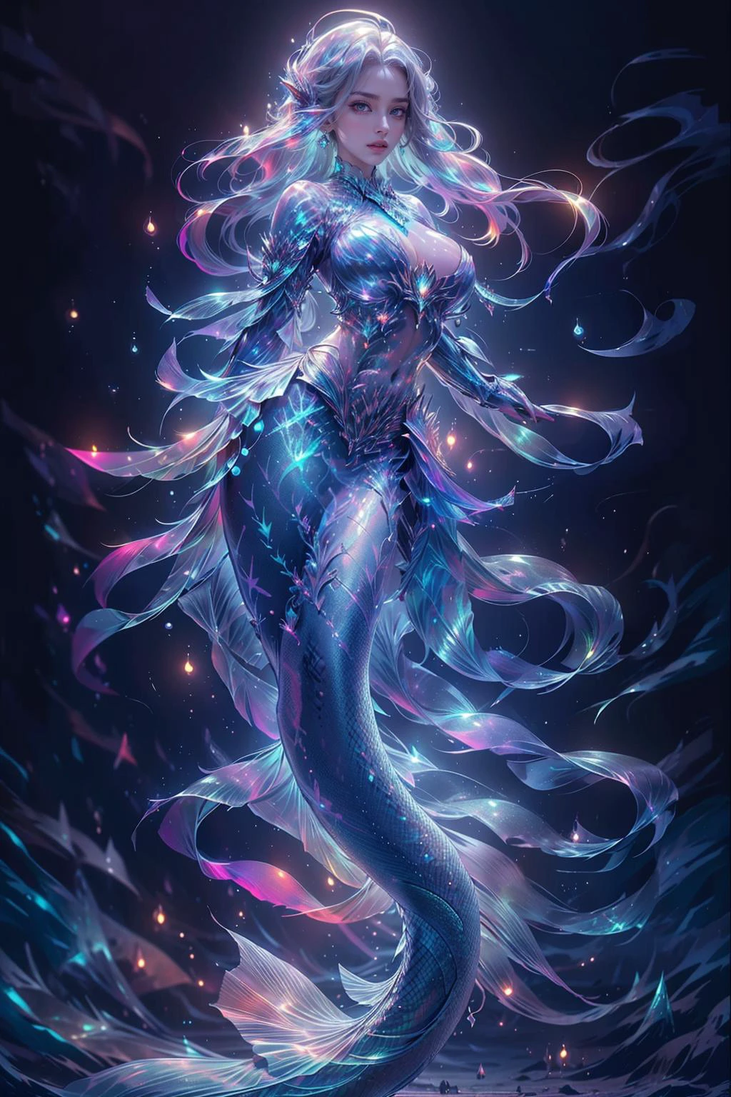 <lora:mermaid_20231203140950-000008:0.8>,scale,mermaid,kkw-el-water,(style-paintmagic:0.6),<lora:wrenchsfantasy-000016:0.5>,wrenchsfantasy,fantasy,glowing,glowing eyes,<lora:GlassTech-20:0.4>,glasstech,transparent,scifi,<lora:aurora-style-richy-v1:0.5>,aurorastyle,<lora:depths-fC_v1.1:0.6>,depths-fc,<lora:underwater:0.6>,underwater,submerged,, official art,unity 8k wallpaper,ultra detailed,beautiful and aesthetic,masterpiece,best quality,award winning,hyper realistic,photo-realistic,professional lighting,model photography,big breast,slim waist,sexy,nsfw,looking to the viewer,looking lustful,22 years old slim stunning woman,gorgeous woman,