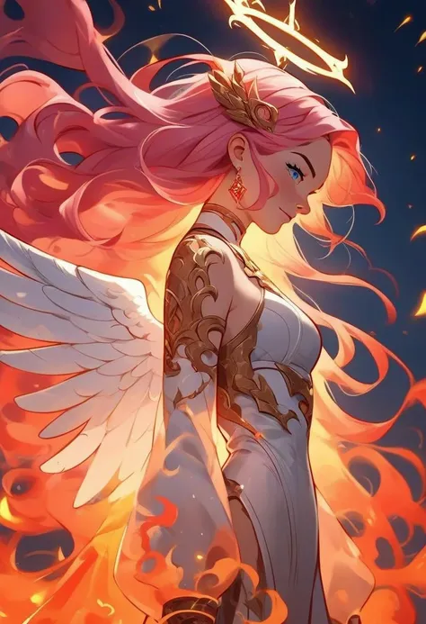 <lora:Fiery_Aura_for_Pony:1> fiery aura, 1girl, angel, extending her wings, halo, perfect eyes, angel wings, score_9, score_8_up, score_7_up, score_6_up, score_5_up, score_4_up, hd, (ultra hd quality details), 8K, source_anime, Illustration, official artwork, anime style, wallpaper, official art, rating_explicit