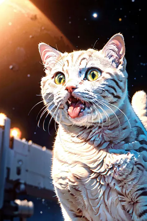 (best quality, masterpiece, RAW photo,ultra-detailed:1.2),  <lyco:GoodHands-beta2:1.0>1cat, white cat, open mouth, sticking out tongue,
spacecat, <lyco:spacecat:0.9>cosmic background, outer space,floating,