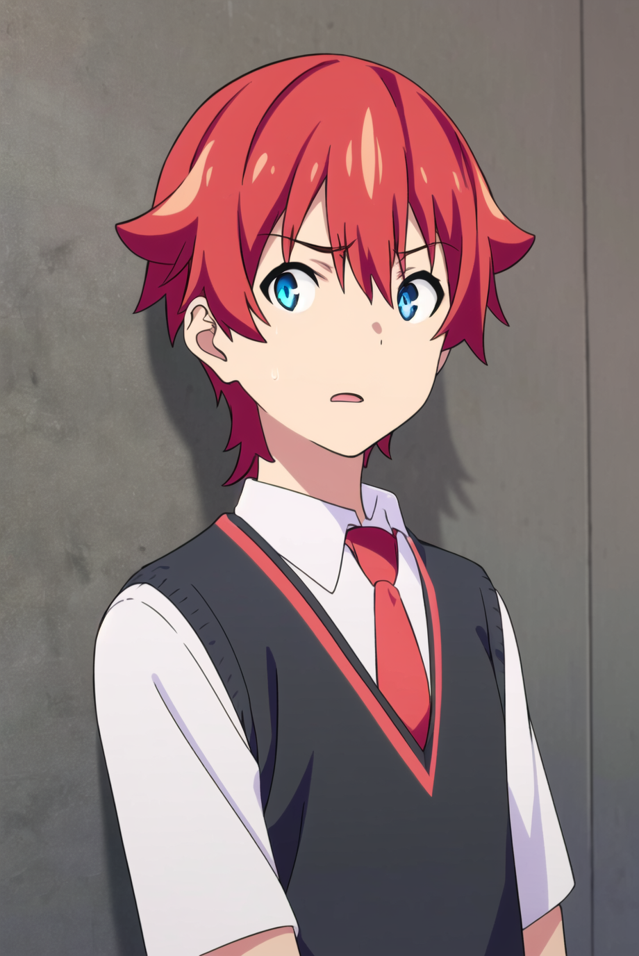 Anime character with red hair and blue eyes in a school uniform - SeaArt AI