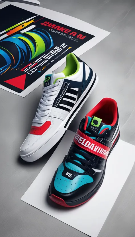 advertising poster style sneaker, professional, modern, product-focused, commercial, eye-catching, highly detailed