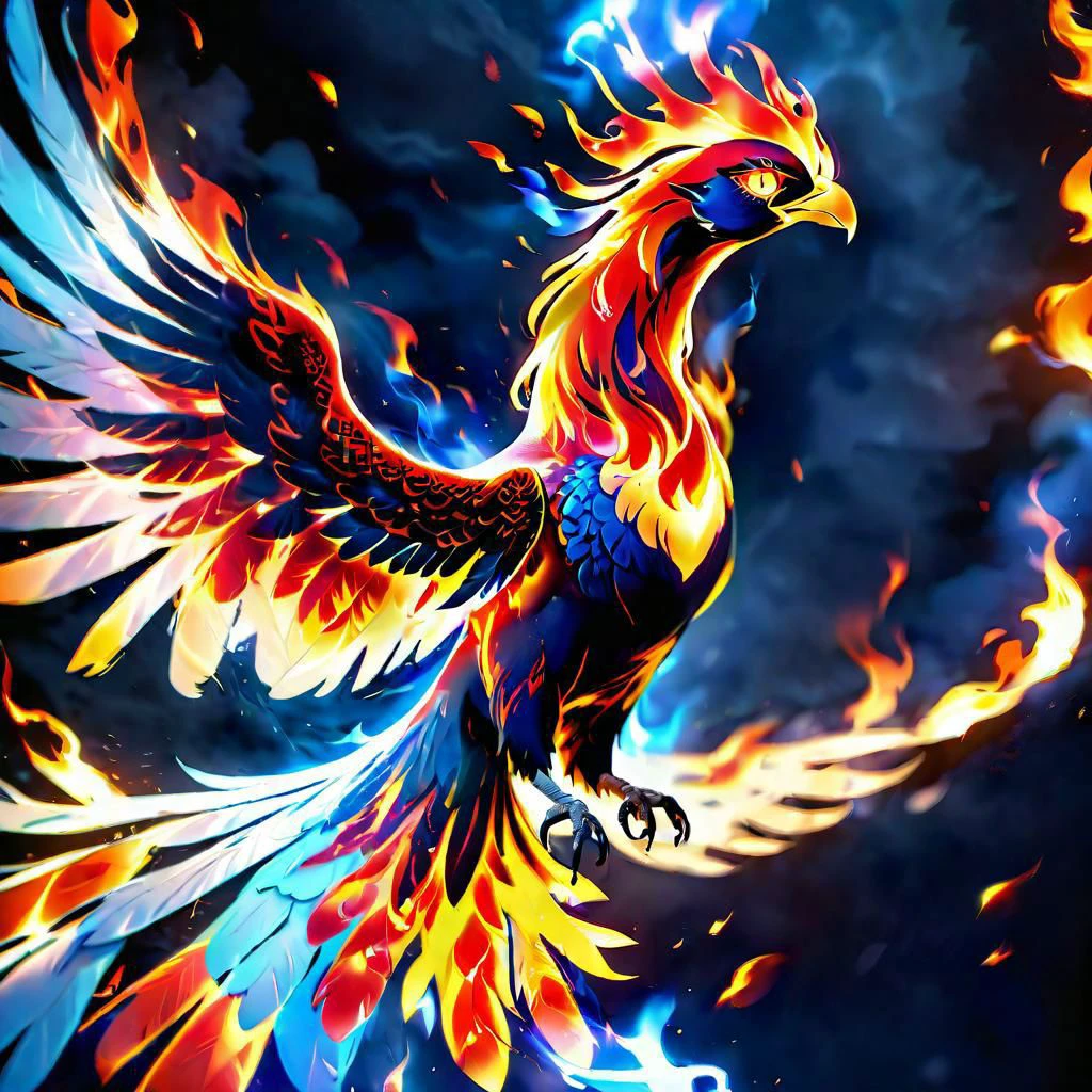 (high quality:1.4), (high resolution:1.3), (incredibly detailed:1.28), cinematic lighting, masterpiece, glowing eyes, etheral phoenix, etheral phoenix, flaming phoenix, negative_hand, ng_deepnegative_v1_75t