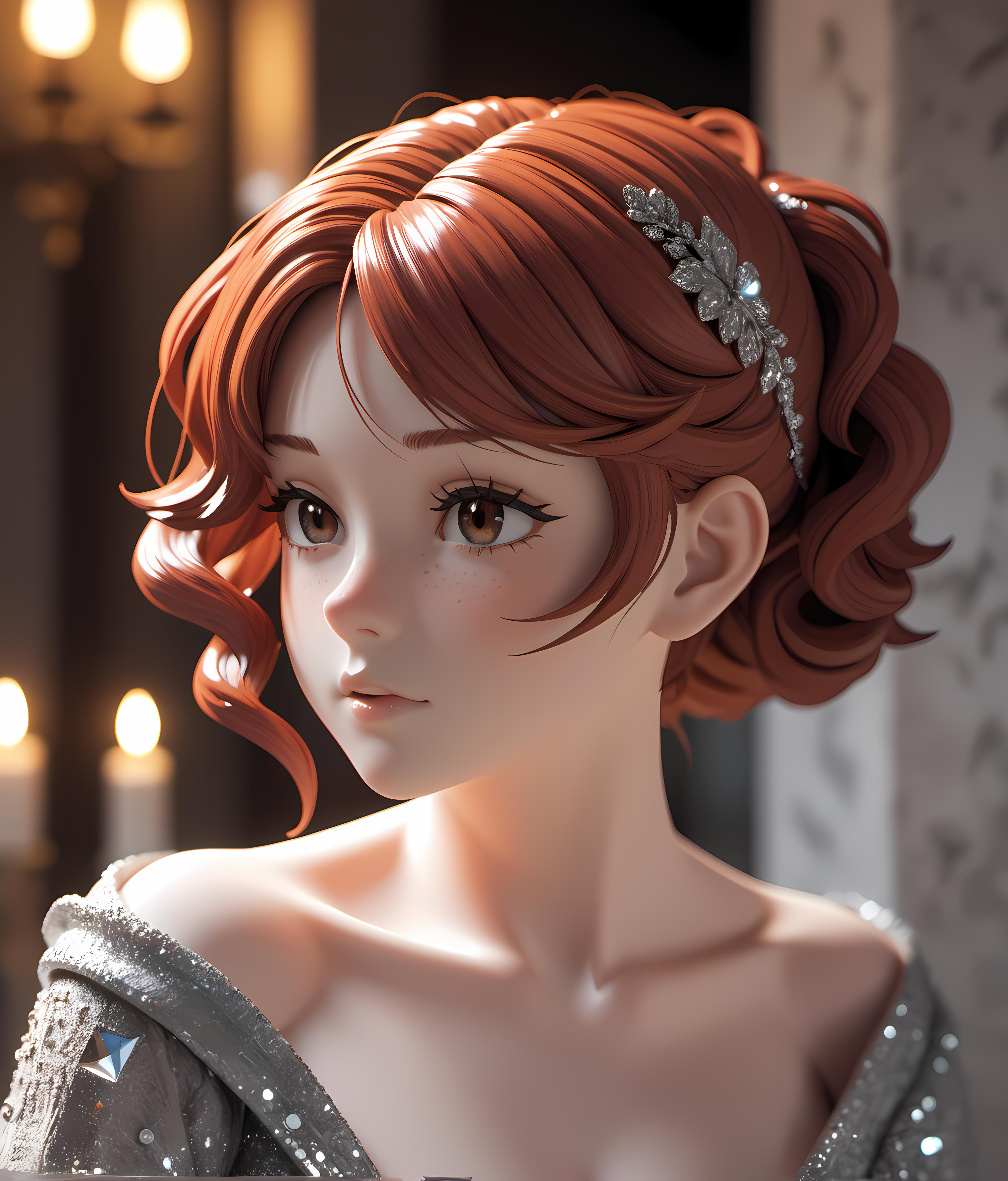 A close up of a woman with red hair wearing a tiable - SeaArt AI