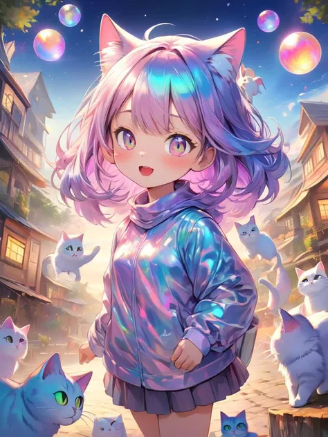 highres,best quality,iridescent color,absolute territory,wani wani panic,cat