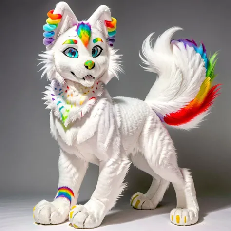 <lora:DetailedEyes_V3:1>,<lora:Furtastic_Detailer:1>,<lora:add-detail-xl:1>,<hypernet:furryYiffy_v12:1>booper,BooperNova,anthro,anthropomorphic,furry,solo:1.5,(highly detailed:1.4),(detailed face:1.4),rainbow mohawk,white fur:1.3,rainbow nose,rainbow spotted mane,rainbow eyebrows,full body,full body view,far shot:1.75,anthro,white fur,kkw-fur,anthro wolf,photo,highres,fantasy,female,1girl,slender hips,thin hips,very skinny,incredibly skinny,beautiful precise face and body,petite,furry,cute,star pattern:1.05,venus,paws,rainbow paw pads,
smile,ultra quality,photo,amazing quality photo,raw photo,amazing quality,ultra quality;1.4,ultra detailed:1.4,sharp focus,high resolution,piercing eyes,Anti-Aliasing,FXAA,De-Noise,Post-Production,SFX,insanely detailed & intricate,hypermaximalist,
wallpaper design,
<lora:BooperNova-v9-000003:1>,