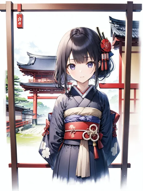 1girl,   Design a scene from a historical Japanese drama, with samurai, traditional architecture, and Edo-period clothing.