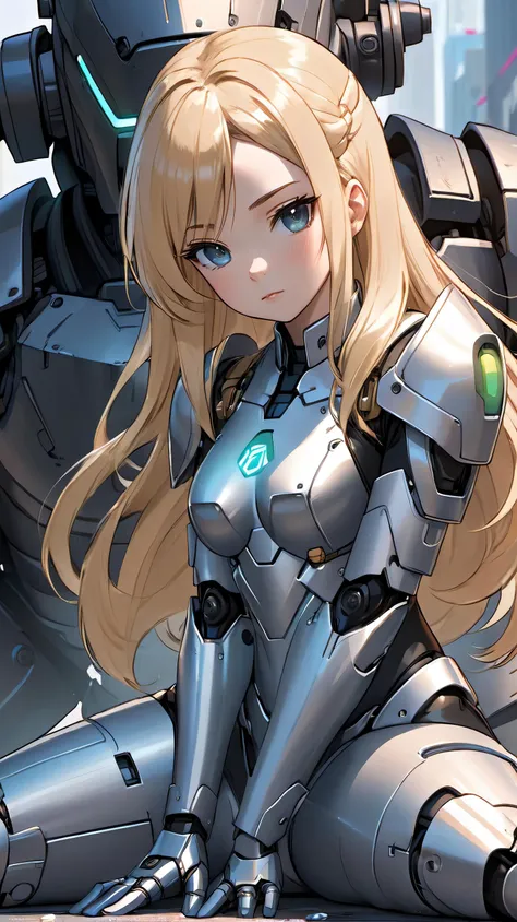 1girl,solo,Sala,original,blonde hair ,green eyes,silver bodysuit,hero bodysuit,metallic clothes,ultra-detailed,sharp focus,aesthetic,(best quality),lineartstyle