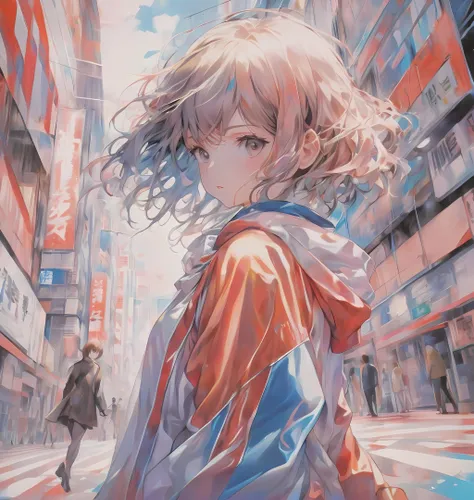 (four colors) line manga:Popup girl,amino acid,vivid,realism decadence art,best angle,top quality,full body,
looking at viewer, dynamic angle